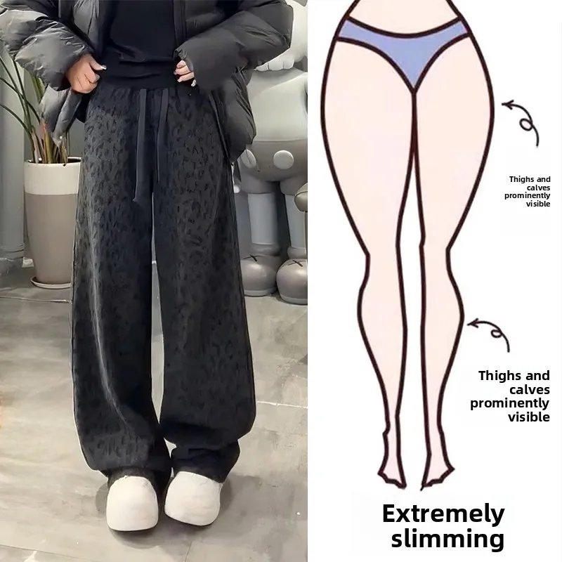 

Женские повседневные брюки больших размеров с леопардовым принтом, на флисовой подкладке, с высокой талией, свободные, утепленные, широкие штанины, осенняя мода, большие размеры