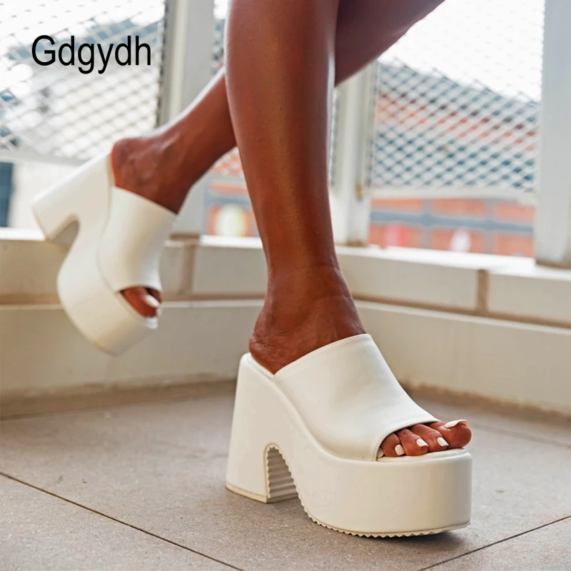 Gdgydh Summer Womens Sandals Platform Wedge Heel Slip On Slingback Black Wthie Heeled Sandals Mules Peep Toe Breathable Big Size