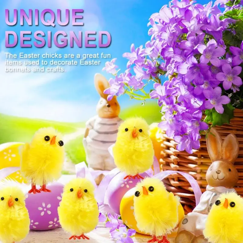 45be 36pcs niedliche Simulation Mini Osterküken Fuzzy gelbes Hühnchen für Ostereiersuche Korbfüllfüllparty bevorzugt