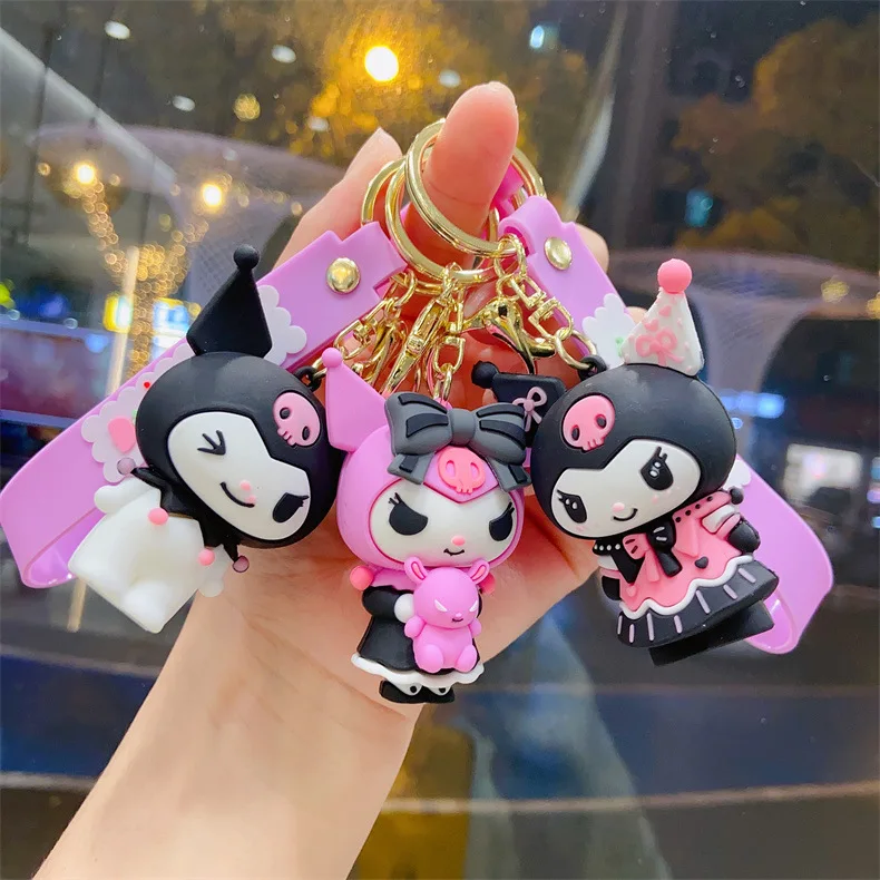 Wholesale Kuromi Keychain Sanrio Backpack Pendant Cute Pvc Doll Key Chain Cartoon Anime Key Chain Car Keyring Accessories Gift