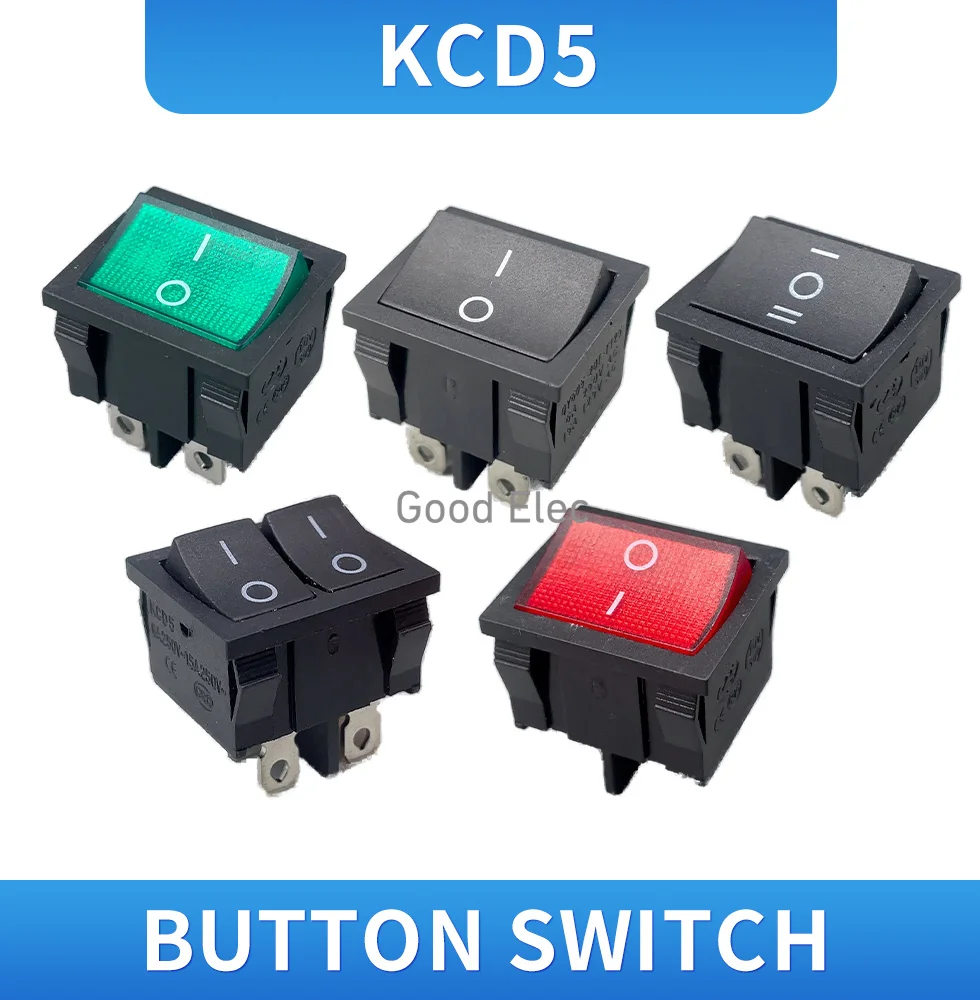 KCD5 boat shaped switch black 4/6-pin 2/two gear 3-speed red green dual power supply with lights boat shaped switch 6A250V