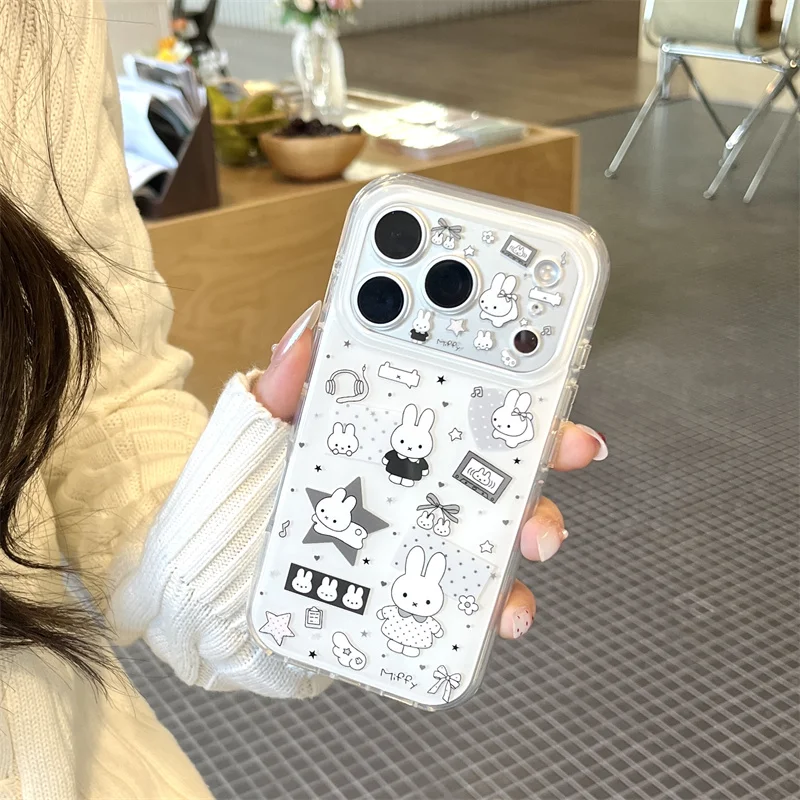 

Korean INS Cute Miffy Phone Case For iPhone 17 Pro 16 15 14 Pro Max Shockproof Kawaii Cases For Girls Apple 17Promax 16