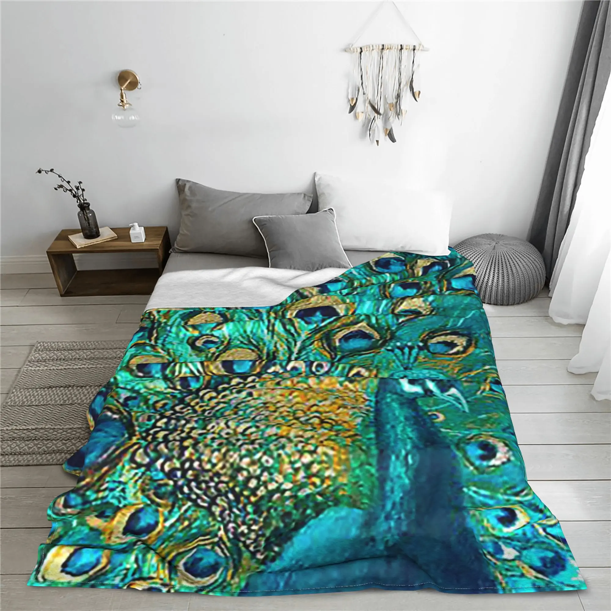 Mantas de plumas de pavo real, manta cálida de lana para sofá, ropa de cama, colcha de viaje
