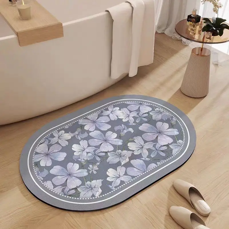 

French Vintage Floral Diatom Mud Bathroom Absorbent Floor Mat Soft Toilet Toilet Floor Mat Bath Door Carpet