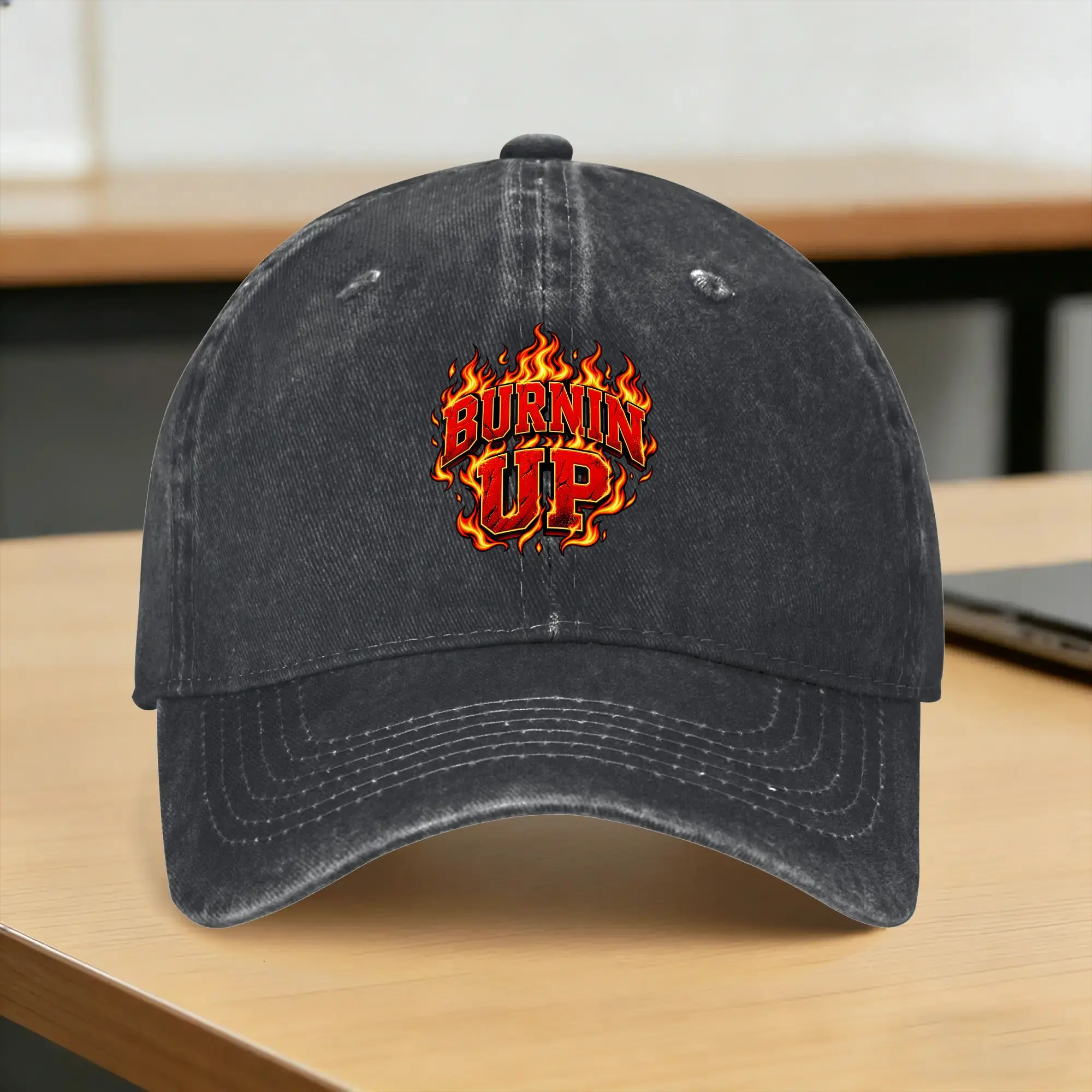 Burnin Up Vintage Flames Funny Washed Baseball Cap  Casual Sun Trucker Hat Summer Women Men Kpop Rock Baseball Caps
