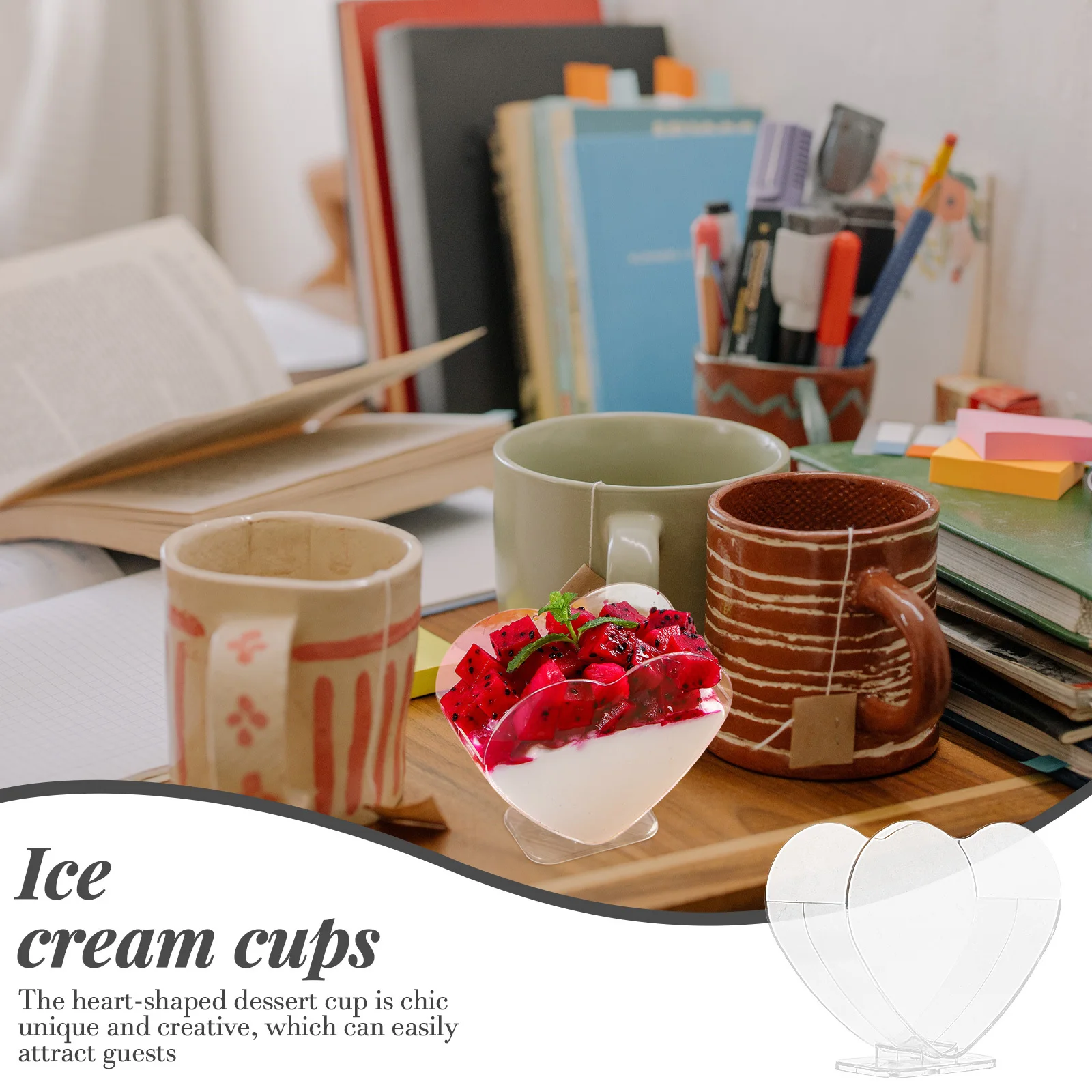 

40 шт., многофункциональные чашки для десерта в форме сердца, пудинга для мороженого, йогурта, смузи, торта, прозрачный пластиковый закуска