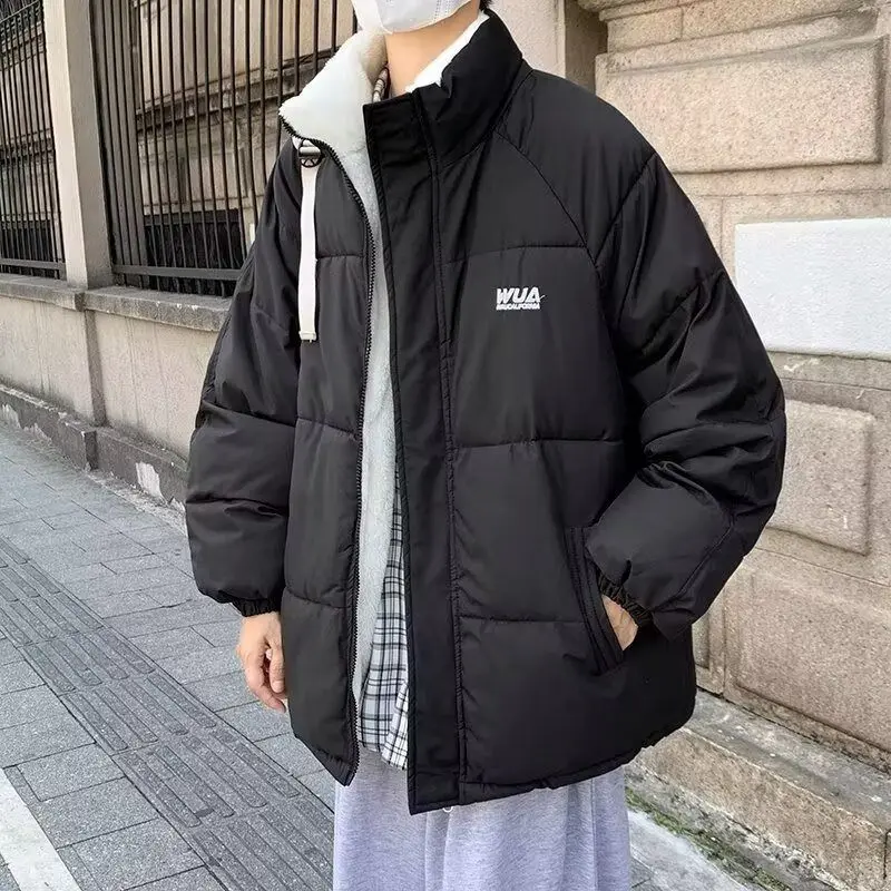 

Men's Winter Thiened Fce Lined Bread Jaet Cotton Coat Harajuku Sle Simple Faionable Youth Casual Stand Fit
