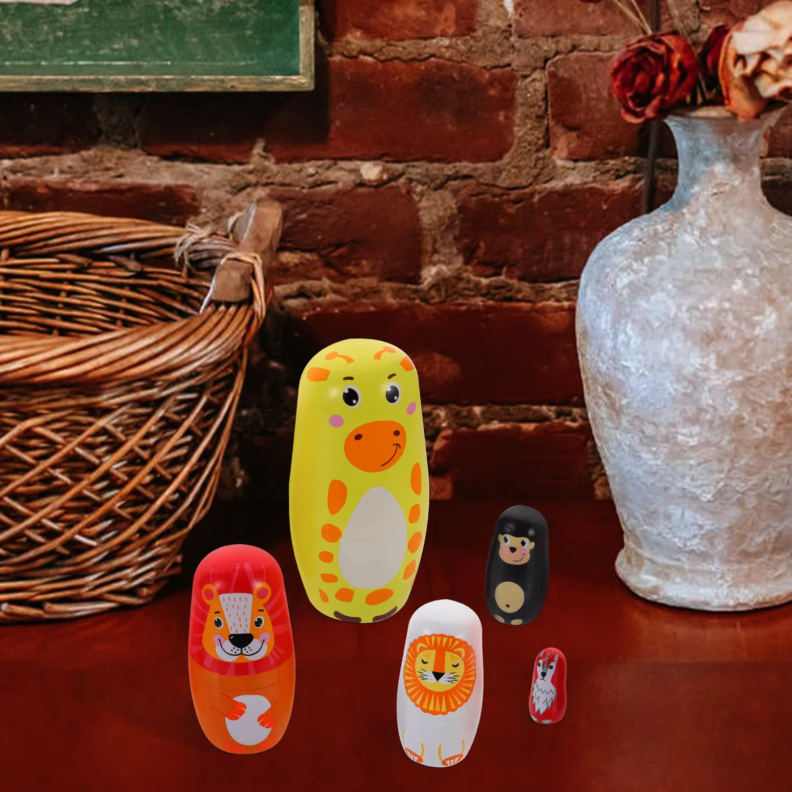 

1Set Cartoon Russian Nesting Long Necked Giraffe Set Lovely Stackable Animal Home Office Shelf Decoration Birthday Holiday Gift