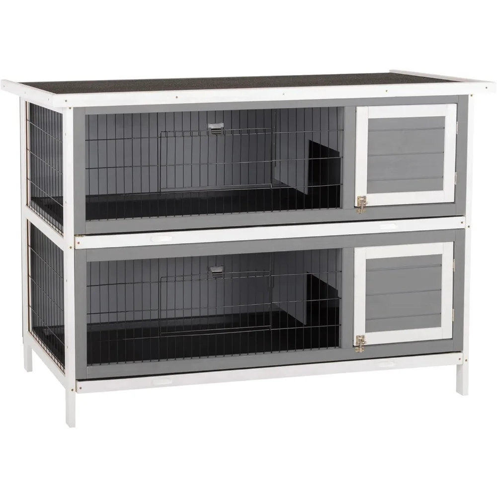 

54" 2-Story Large Rabbit Hutch Bunny Cage Wooden Pet House Small Animal Habitat with Lockable Doors, No Leak Tray and Waterproo