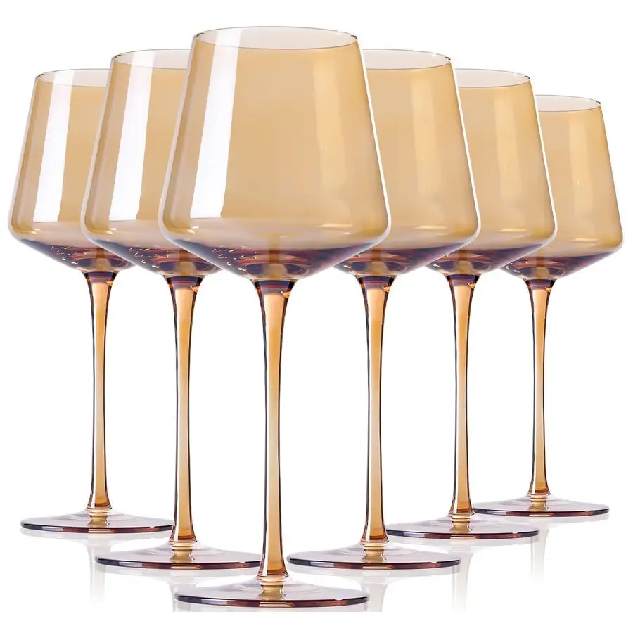 

Amber Colored Wine Glasses Set 616oz Stemmed Modern Amber Wine Glasses With Tall Long Stem and Flat Bottom,Light Brown Glassware