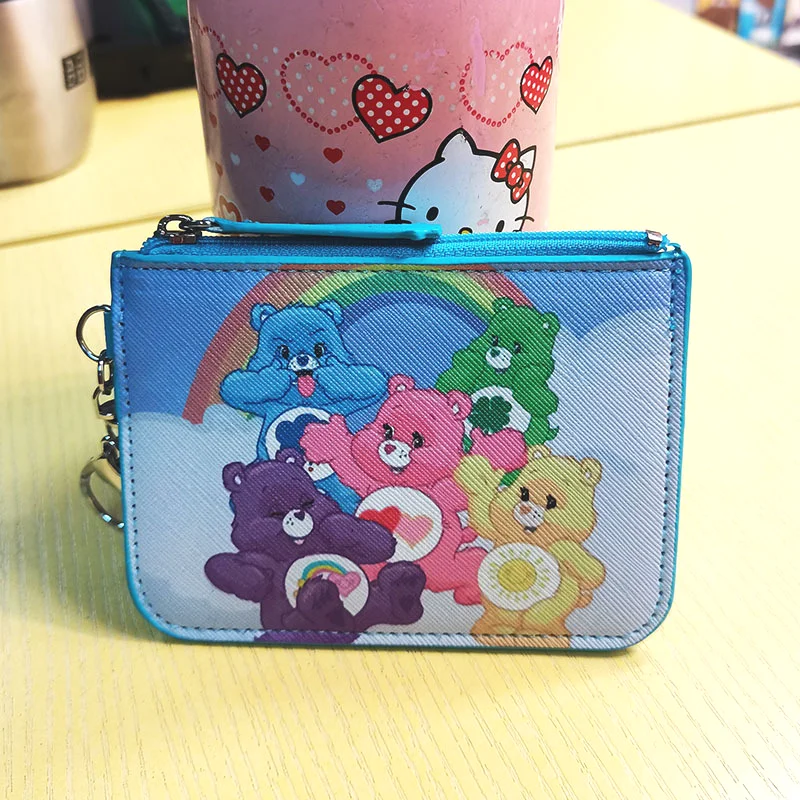 Kawaii Care Bears Rainbow Leather Zero Wallet New Anime Zipper Bag Id Storage Bag ciondolo decorazione Cute Girl Toys Gifts