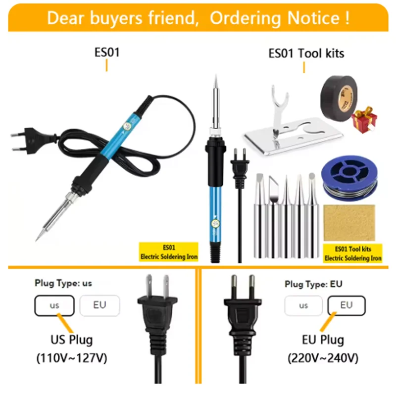 Zestaw lutowniczy 10-w-1, lutownica elektryczna 60W z regulacją temperatury, wymienne końcówki lutownicze, pisak lutowniczy, zestaw do lutowania