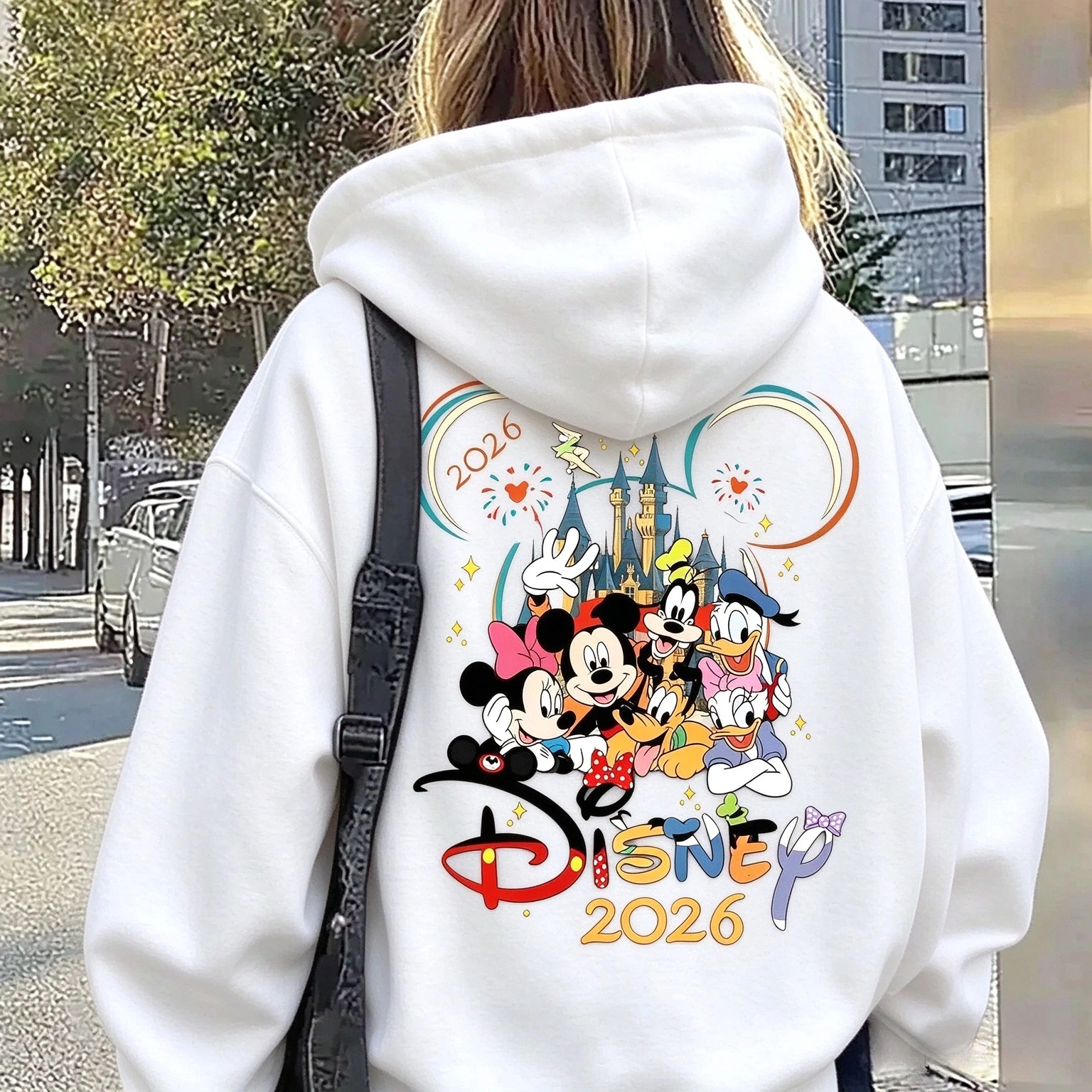 2026 Amusement Park and Friends Castle Fireworks Back Printed Hoodies Men's and Women's Pullover Sweatshirts Casual