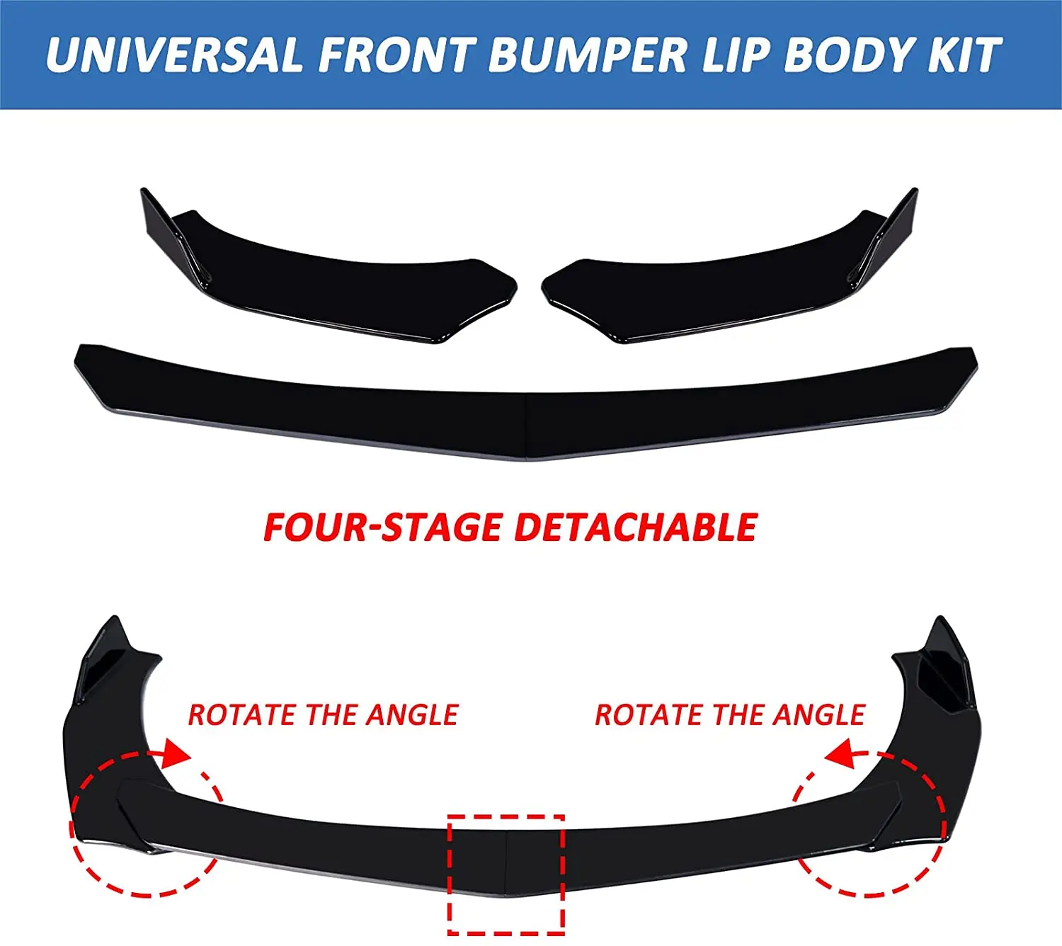 Universal For VW Jetta MK6 GLI 2002-2022 Front Bumper Lip Spoiler Splitter Body Kit Guard Protector W/ Strut Rod Car Accessories