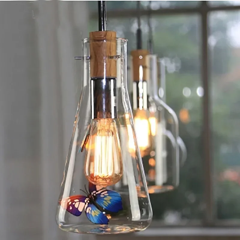 pendant lighting glass shades cord pendant lamp Test tube Beaker Wood Cork Clear Glass Bottle hanging lamps for dining room