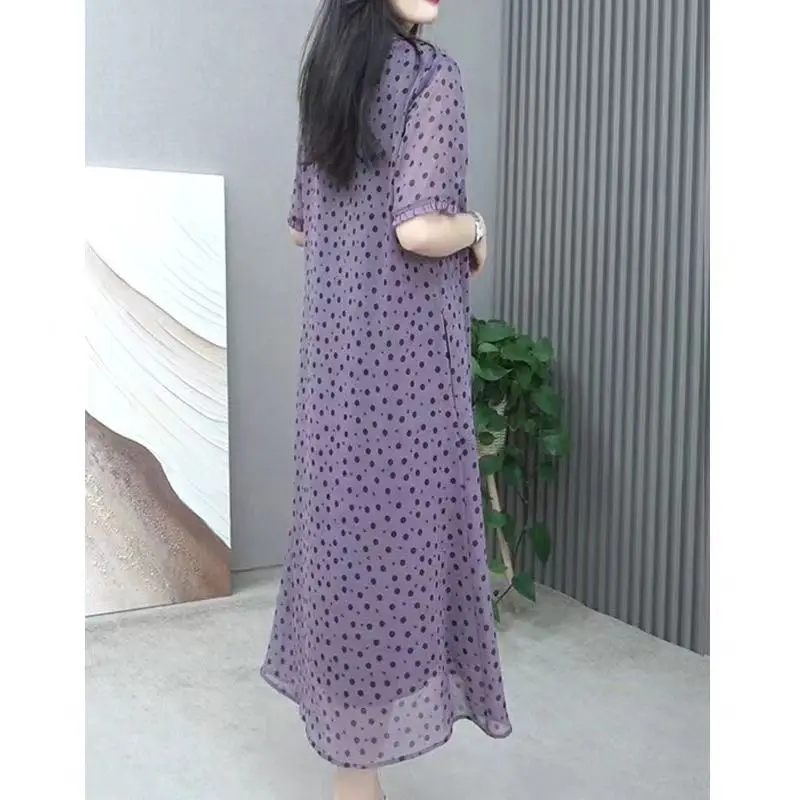 

Fashionable and Versatile Polka Dot Dress for Women's 2024 Summer Collection Loose and Slimming Simple and Dignified Long Skirt