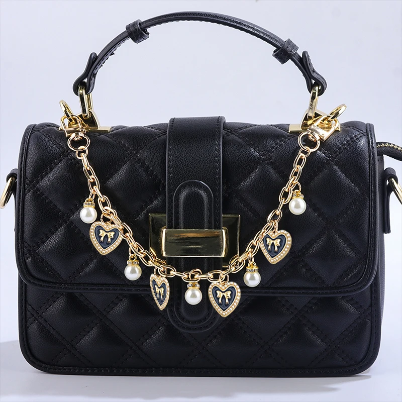 New Model Pearl Love Heart Metal Becorative Bag Chain Sweet Style Chain For Woman Bag Luxury Accessories Key Chain