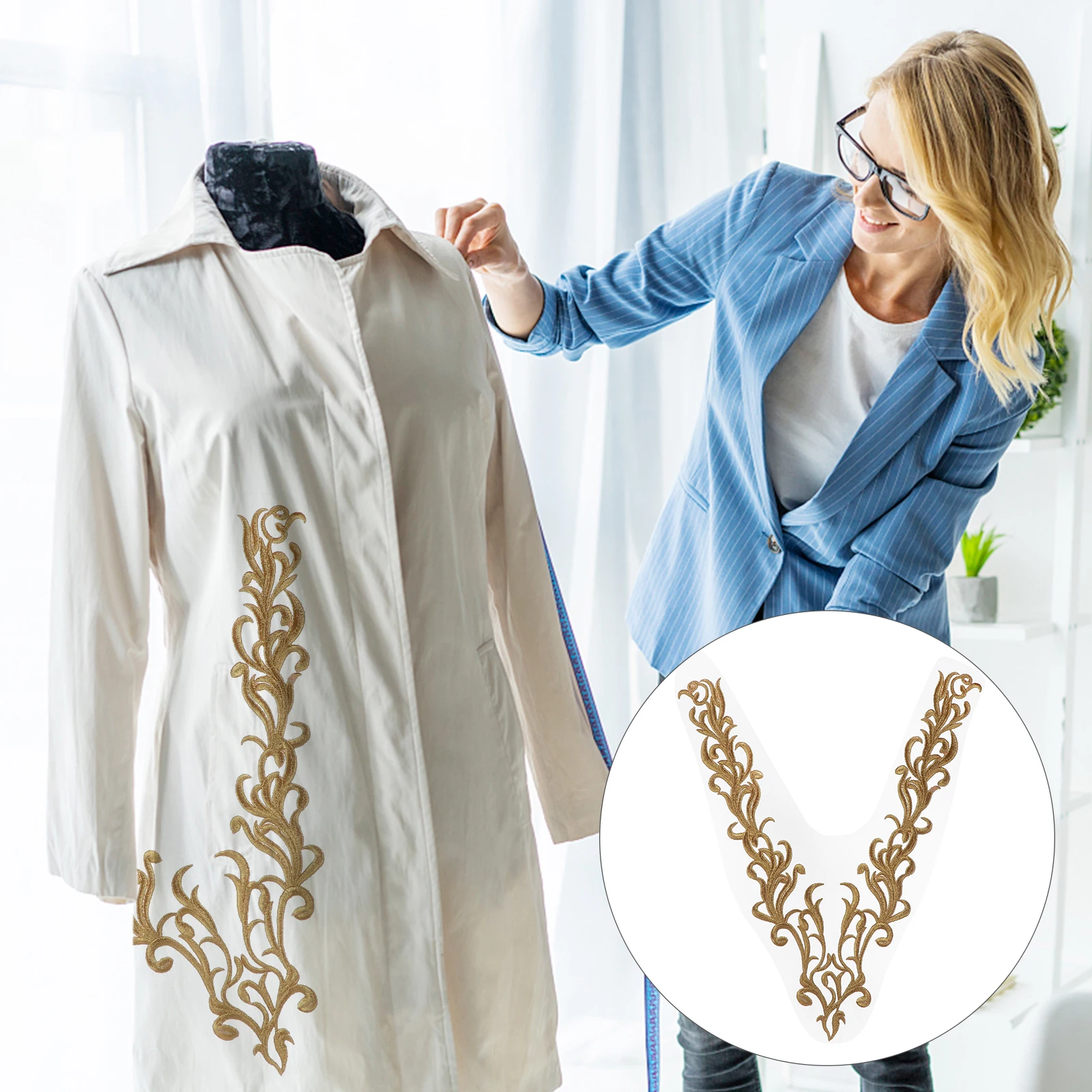 

Embroidery Patch Quilting Decorative Accessories Floral Sewing Patch Trim Applique Golden Wire Gauze H Stitched Thick Material