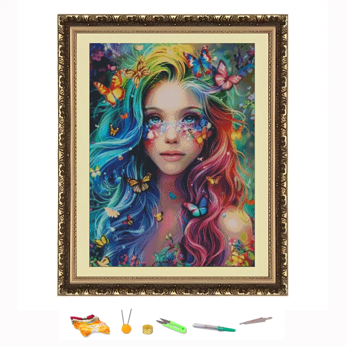 Cross Stitch Embroidery Kit Colorful Bishoujo Style Thread Drawing DIY Needlework Kit Count Printed on Canvas11CT