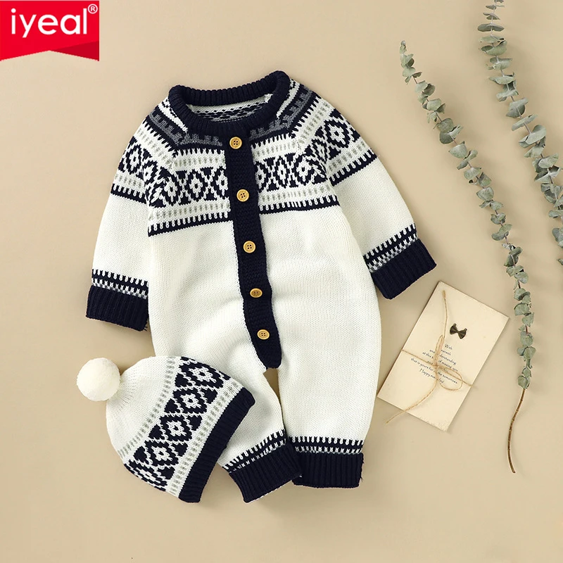 

IYEAL Newborns Long Sleeve Christmas Reindeer Knitted Romper For Kids Clothes Girls Jumpsuit 0-2 Year Autumn Baby Boy Costume