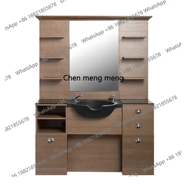 X Retro hair salon mirror integrated barber shop mirror desk hair salon special, with shampoo basin hair cutting mirror
