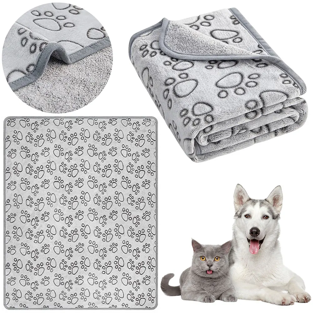 Flannel Pet Sleeping Blanket Soft Fluffy Dog Blankets Warm Breathable Washable Pet Blanket Paw Print Sleeping Sheet Mat for Sofa