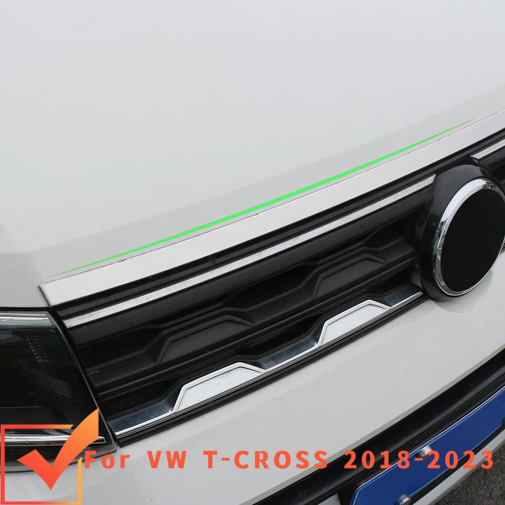 Exterior Stickers for Volkswagen VW T-cross Tcross 2018-2023 Front Engine Machine Grille Upper Hood Cover Trims Strips Car Acc.