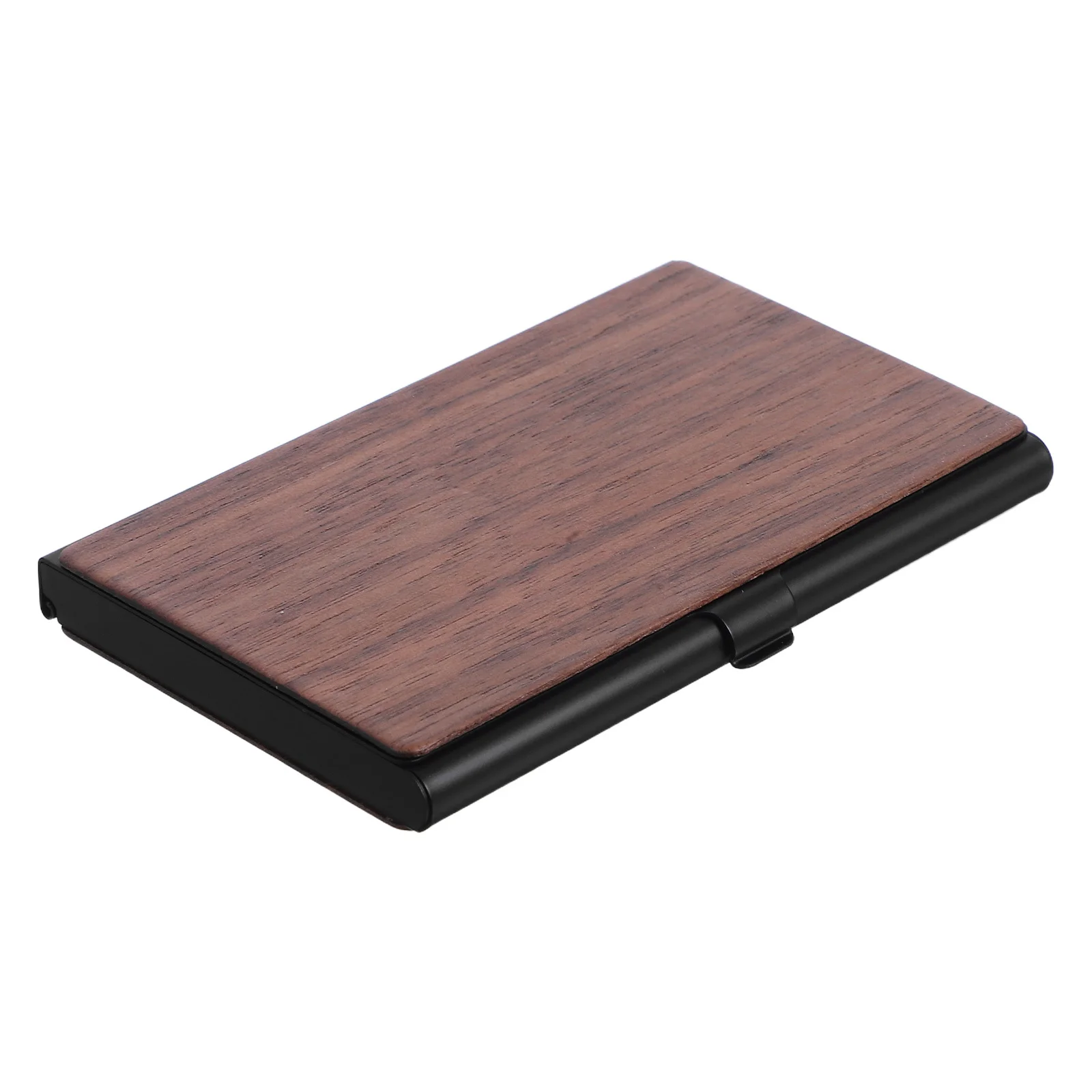 Elegant Wood Grain Metal Business Card Holder Ample Storage Desktop Display for Office Organization Portable Card Carrier Unisex