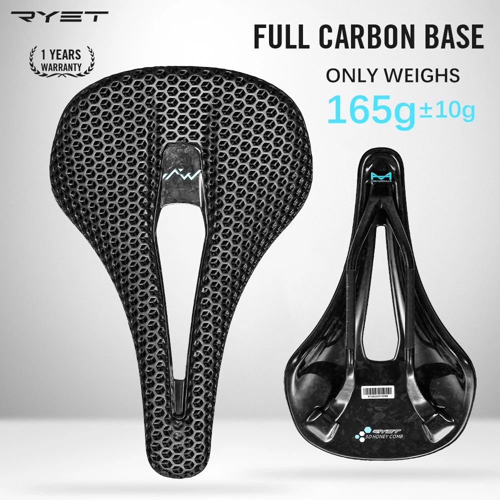 

RYET 3D Printed Full Carbon Saddle 140mm Super Light 160g Road MTB Racing Bicycle Seat Cushion Cycling Seating Bike Cushion Part