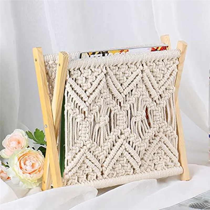 

Полка для журналов ABBY-Boho, стойка для газет из веревочной ткани, корзины для журналов с дизайном из веревочной ткани, прочный держатель для журналов
