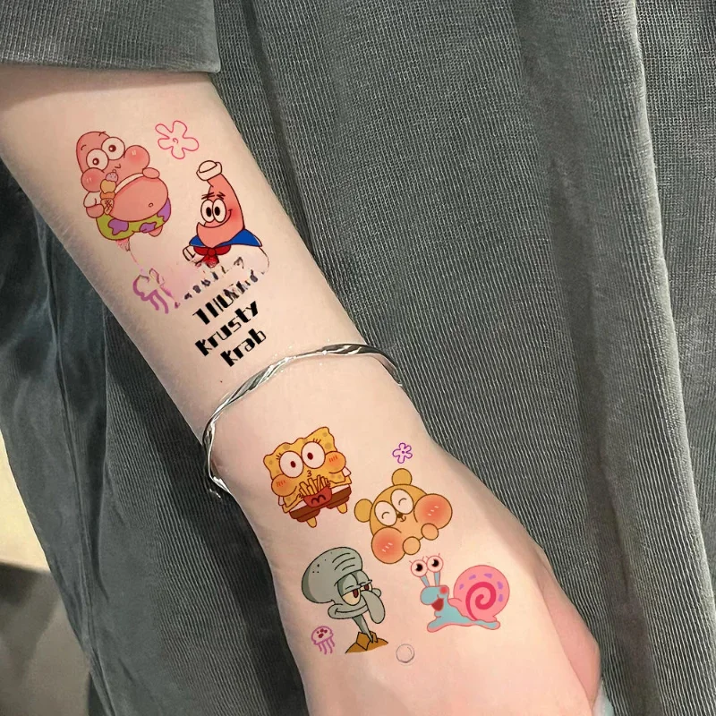 Cute SpongeBob SquarePants Patrick Star Long-lasting Color Tattoo Simulation Cartoon Sweet Cool Waterproof Arm Sticker Wholesale