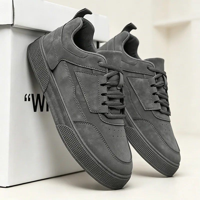 Men Suede Flat Skate Sneakers, Soft Non-slip Sole Lace Up Casual Shoes For Daily Commute Driving Street Walking