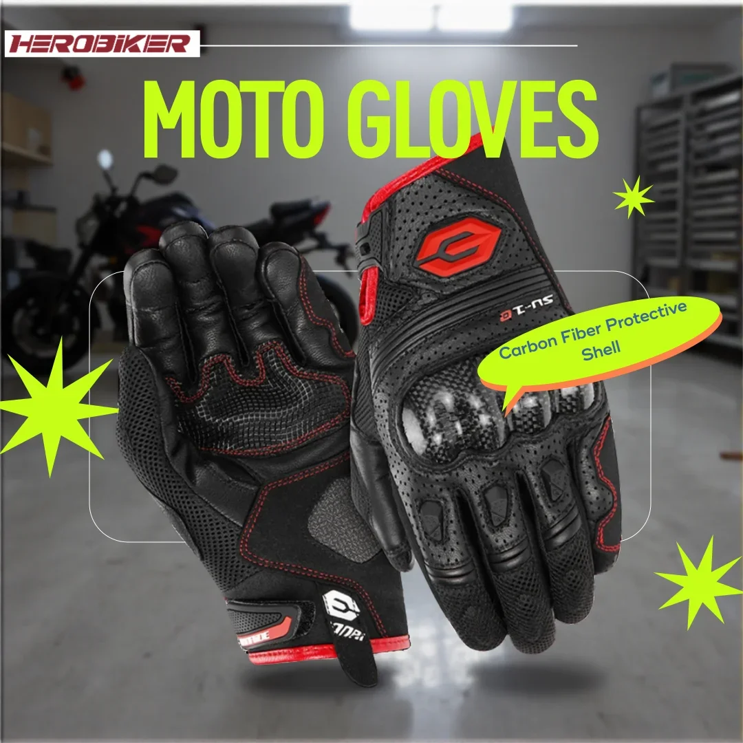 

Carbon Fiber Protective Shell Motorcycle Gloves, Summer Breathable Full Finger Off-Road Racing Riding Gloves