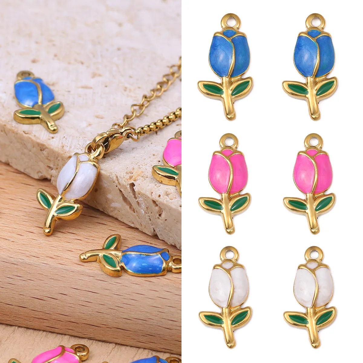 

1pcs/Lot Tulip Rose Flower Stainless Steel Diy Charms Women Butterfly Daisy Necklace Pendant Making DIY Accessories