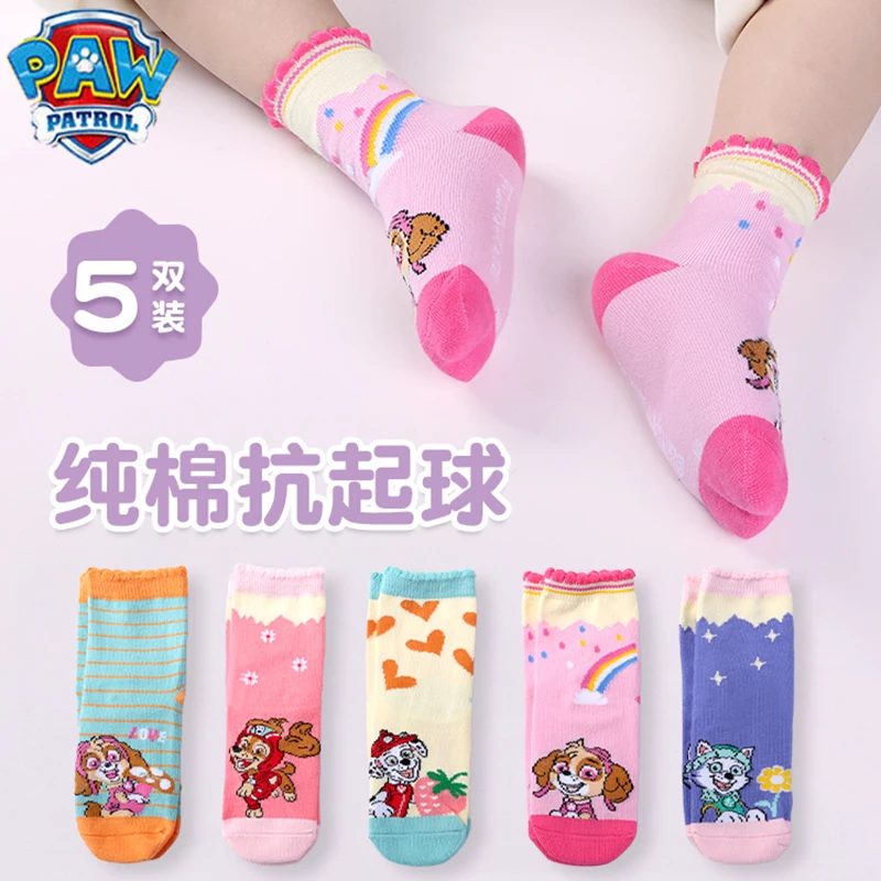 10PCS=5Pairs Hot Sale Genuine Paw Patrol Children Socks Girls Cartoon Skye Everest Spring Autumn Cotton Socks Girls Baby Socks