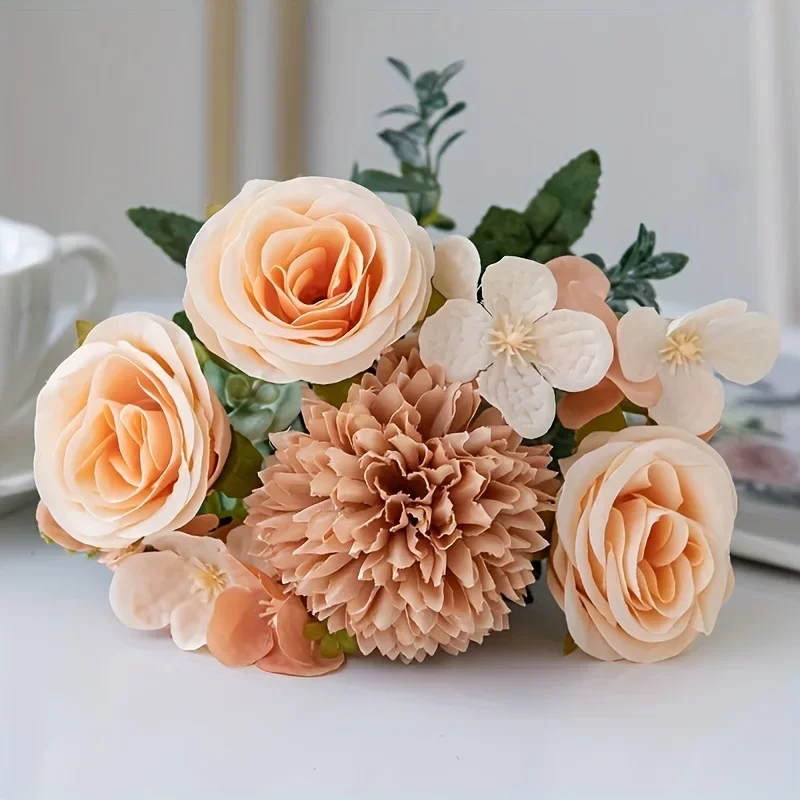

Rose Artificial Dandelion Flowers Bridal Bouquet Fake Floral Garden Wedding Party Living Room Home Table Autumn Christmas Decor