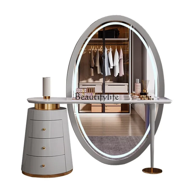 

yj7 Bedroom Simple High-End Makeup Table Storage Cabinet Dressing Table with Integrated Full-Length Mirror