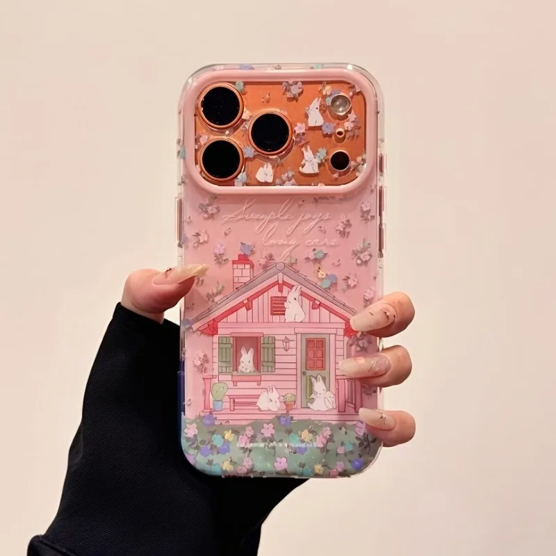 Adorable Springtime Villa Garden Rabbit Phone Case For iPhone 16 17 Pro 15 14 13 12 11 Pro Max New Lens Protection Design Cover - view 3