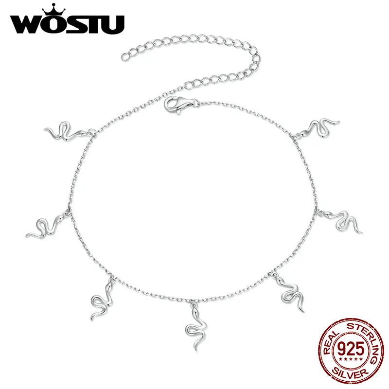 

WOSTU ножной браслет из 100% стерлингового серебра 925 пробы, маленький браслет в виде змеи, модный оригинальный браслет-цепочка для босиком для женщин, ювелирные изделия FNT005