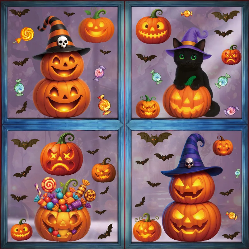 1 Set Aquarell handbemalt Halloween Kürbis Geist sichtbares Fenster Home Dekoration Fensteraufkleber Familie Wandaufkleber