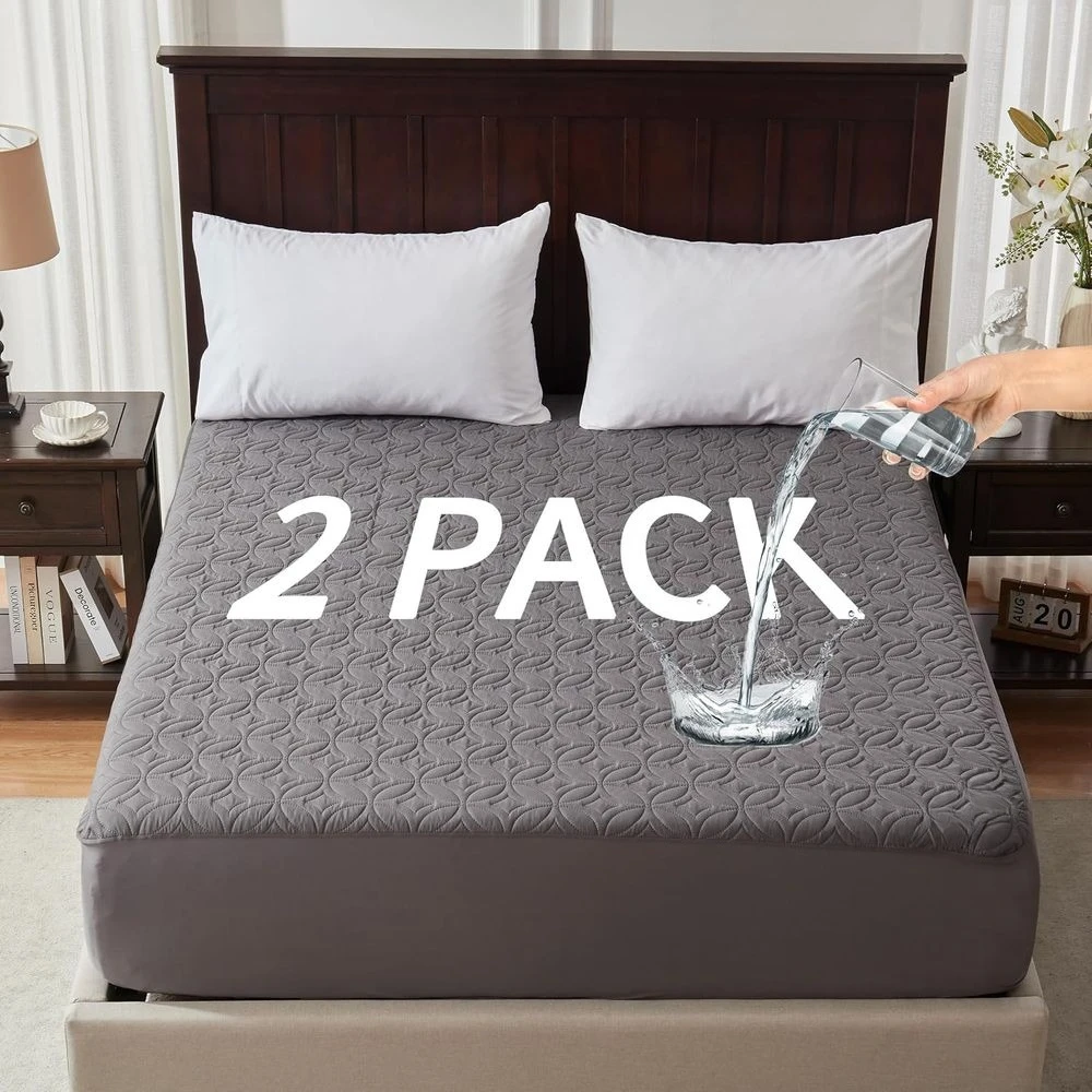 2 Pack Waterproof Mattress Protector, Queen Size Mattress Pad Noiseless with Deep Pocket 6-18 Depth, Soft Breathable Dirt-Proof