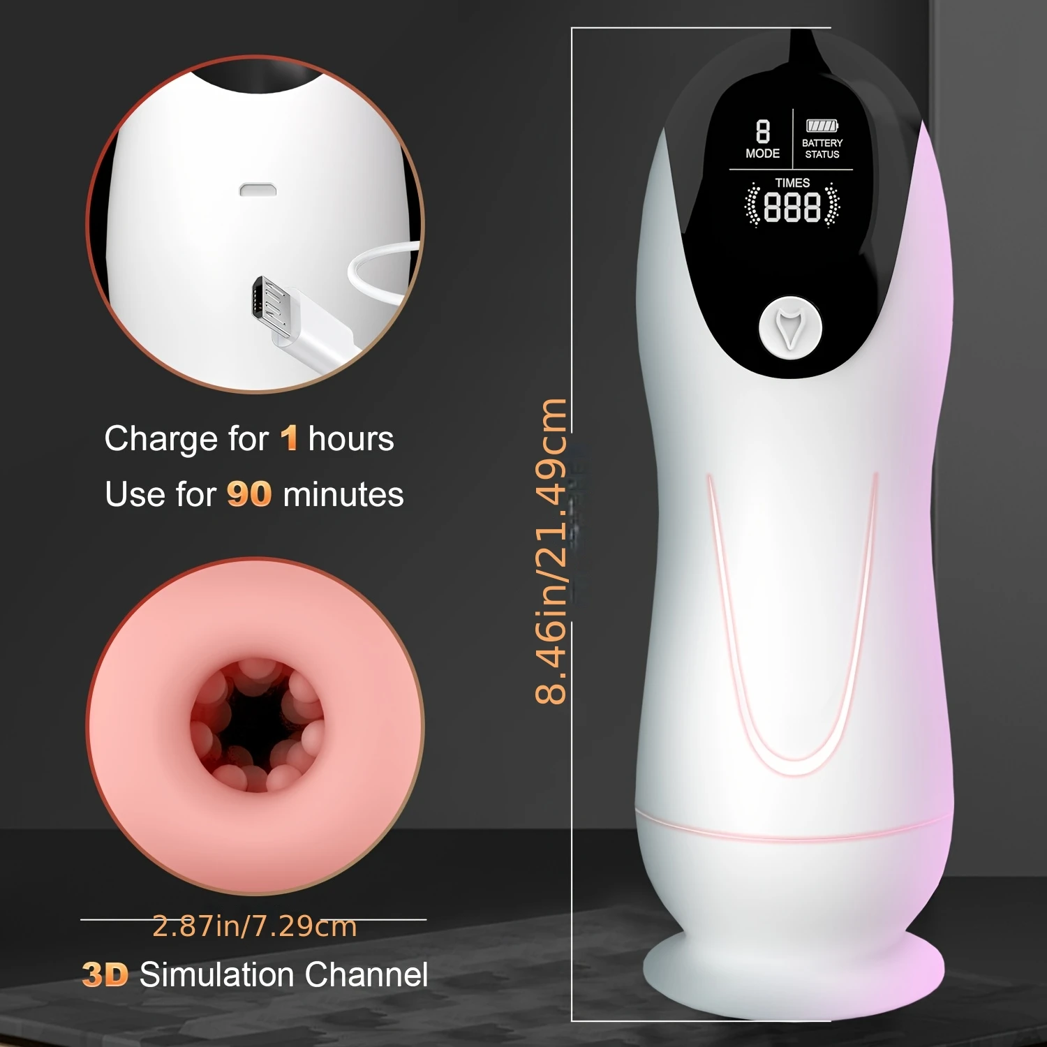 Built-In Simulated Sound Electric Training Cup 8 Adjustable Vibration Modes 3D Real Texture USB Rechargeable Portable Relax Tool