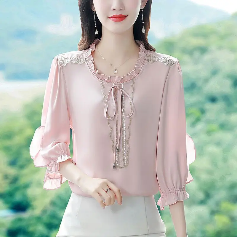 

Design French V-neck Waist-hugging Long-sleeved Shirt 2025 Spring New OL Women