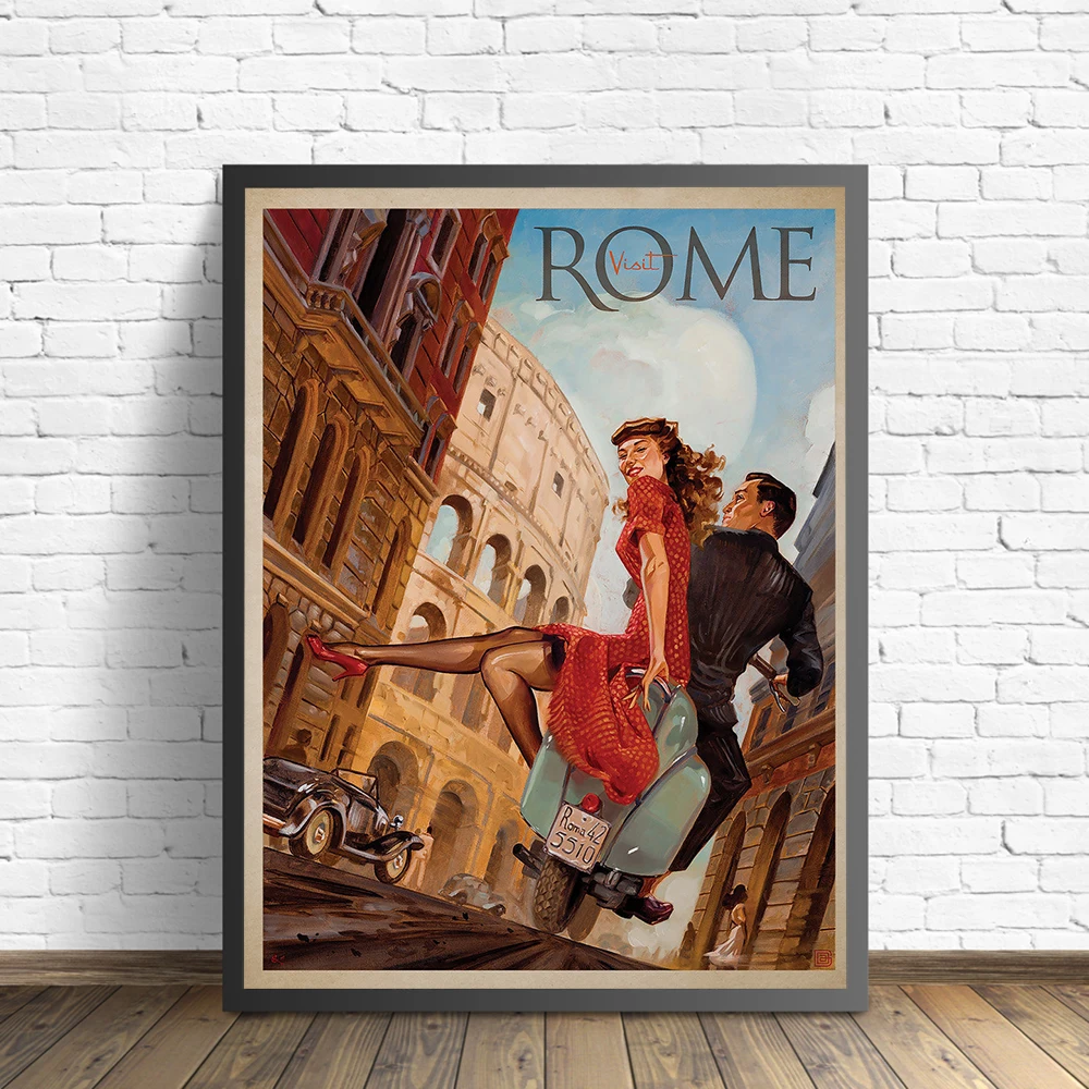 Rome Italy Vintage Colosseum Travel Advert Tourism Advert Posters Print Canvas Painting Wall Art Pictures Living Room Home Decor