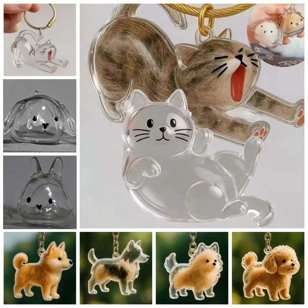 Transparent Acrylic Keychain Cat Hair Storage Capsule Handmade Animal Shaped Rabbit Hair Storage Box Stylish Portable