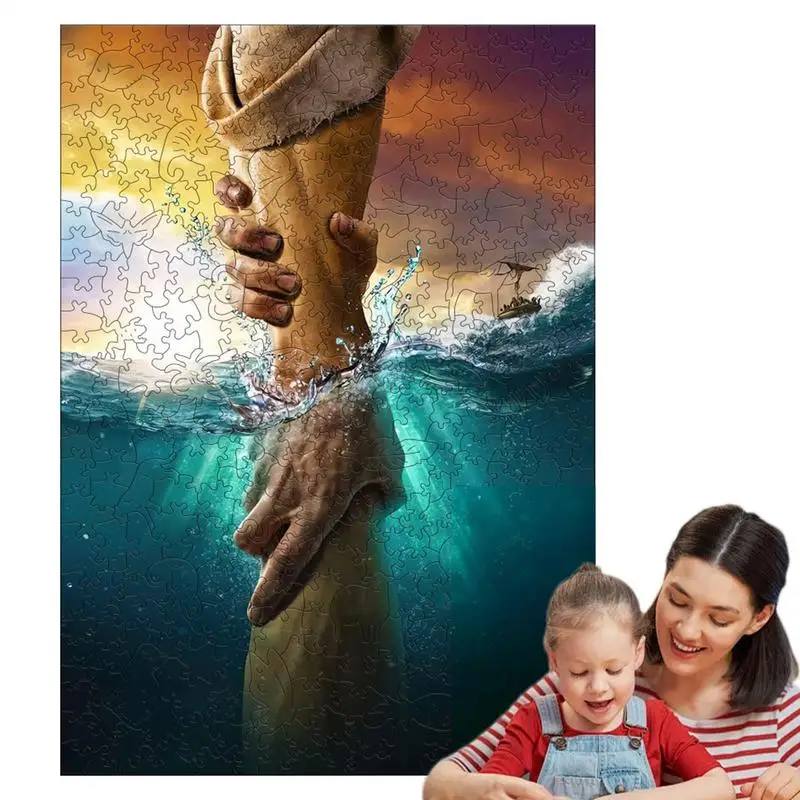 Jesus Wooden Puzzle Wooden Puzzle JesusOutstretched Hand Family Game Night Friends Gathering Jigsaw Puzzle Game Wall Decoration