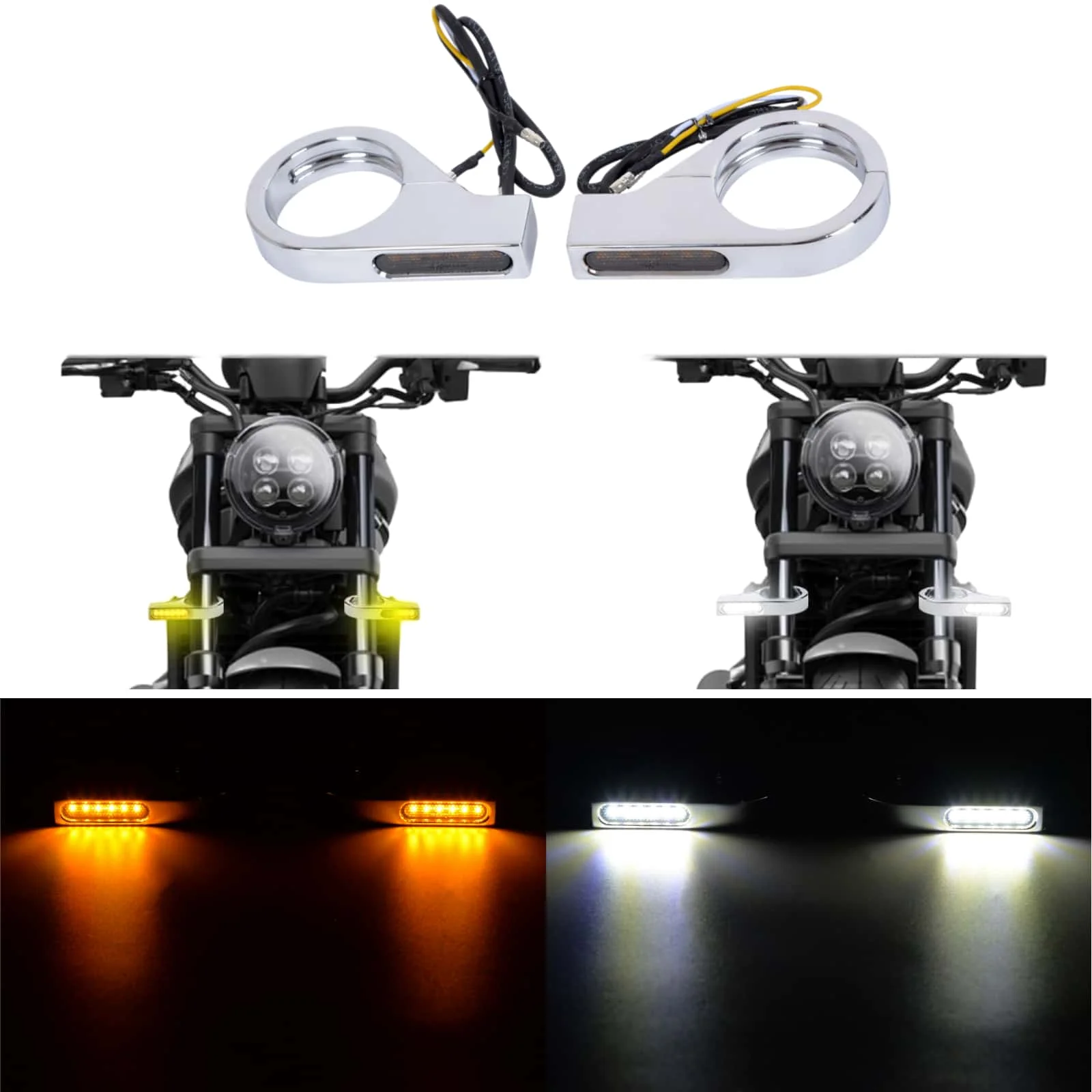 

For Honda Yamaha Harley Cruiser Bobber Chopper Rich Choices Motorcycle LED Turn Signal 40mm Front Fork Clamp Amber Light 12V