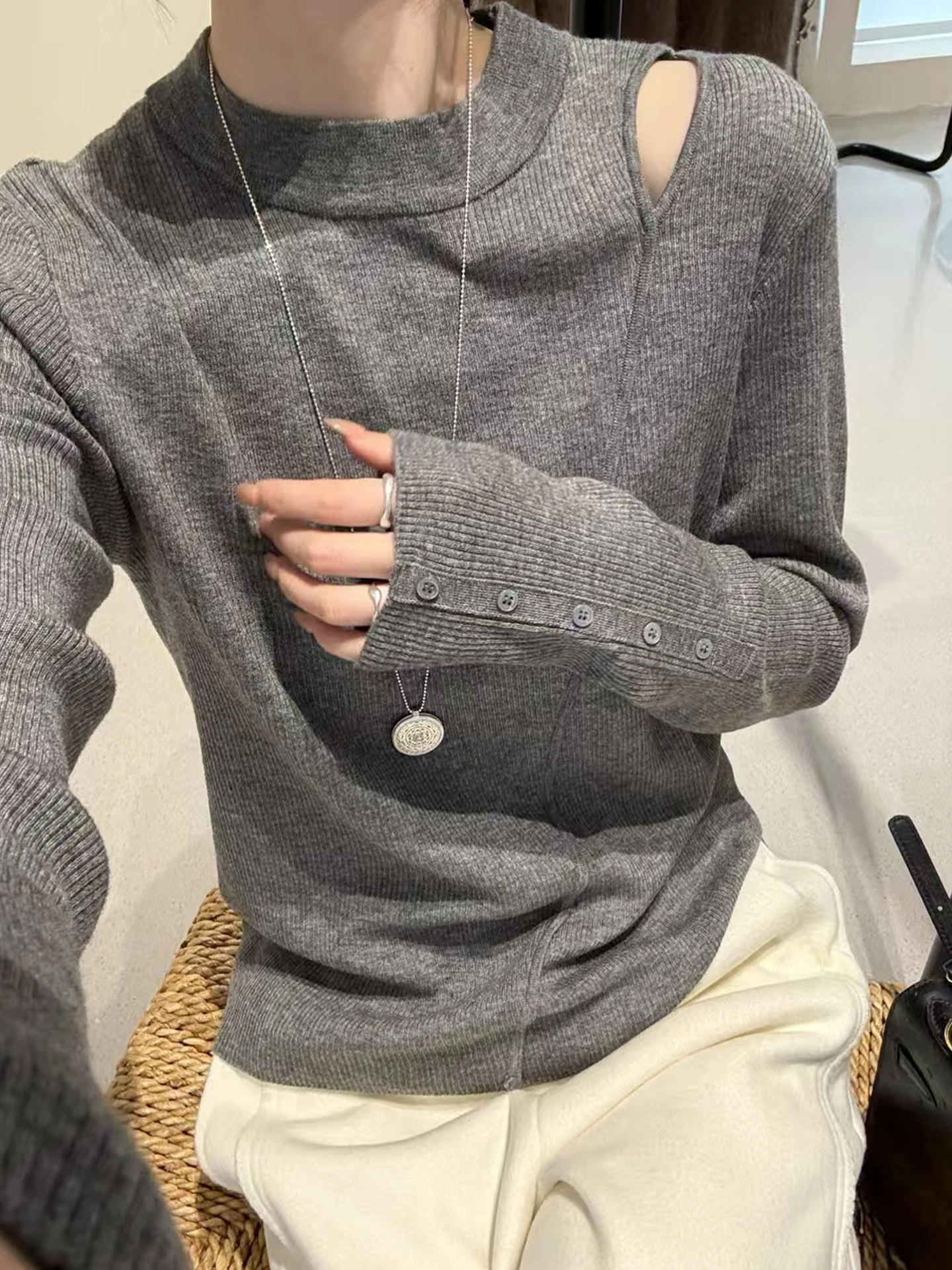 

Ele Pure Color вязаный свитер повседневный длинный све базовый слой irt уникальный простой роскошный зимний модный европейский сле