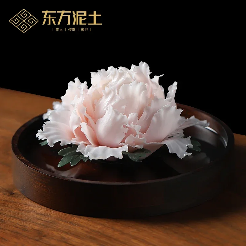 Handmade peony porcelain flower ornament ceramic diffuser office desktop aromatherapy