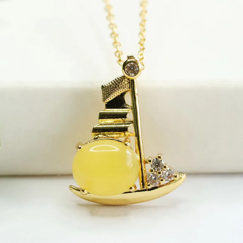 Natural Amber Pendant Beeswax Smooth Sailing Necklace Jewelry